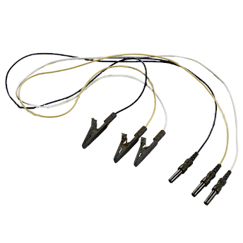 3 Elektroden-Kabel mit Krokodil-Klemmen in weiß, gelb und schwarz